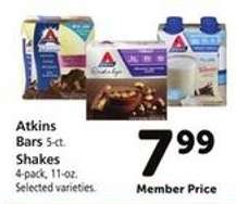 Atkins Bars 5-ct. / Shakes 4-pack, 11-oz.