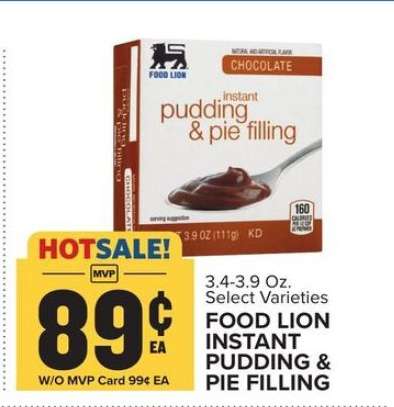 FOOD LION INSTANT PUDDING & PIE FILLING