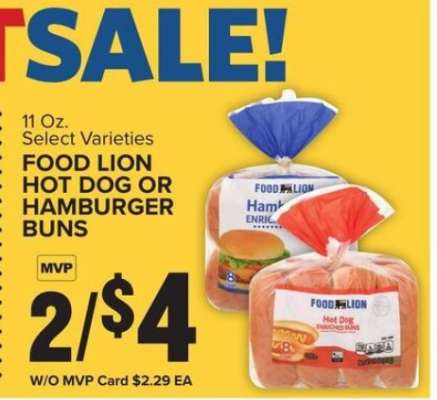 FOOD LION HOT DOG OR HAMBURGER BUNS