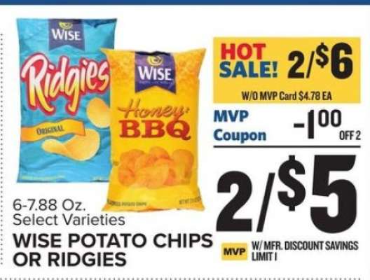 Wise Potato Chips or Ridgies