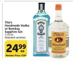 Tito's Handmade Vodka or Bombay Sapphire Gin