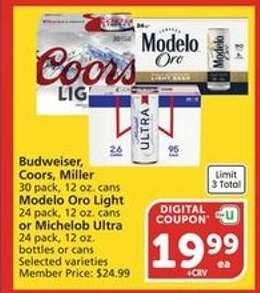 Budweiser, Coors, Miller, Modelo Oro Light, Michelob Ultra