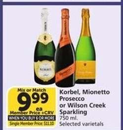 Korbel, Mionetto Prosecco or Wilson Creek Sparkling