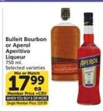 Bulleit Bourbon or Aperol Aperitivo Liqueur