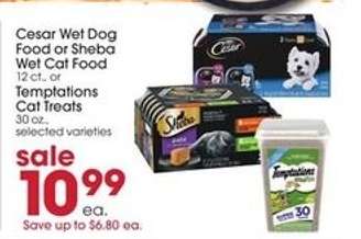 Cesar Wet Dog Food or Sheba Wet Cat Food or Temptations Cat Treats