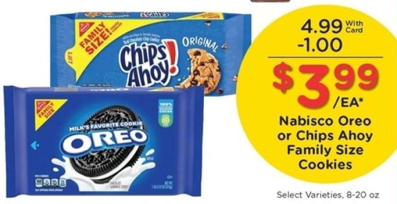 Nabisco Oreo or Chips Ahoy Family Size Cookies