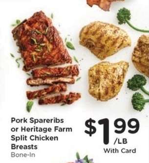 Pork Spareribs or Heritage Farm Split Chicken Breasts