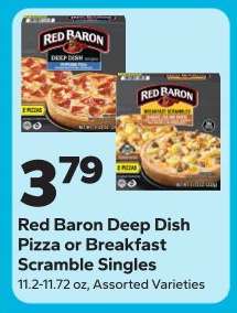 Red Baron Deep Dish Pizza or Breakfast Scramble Singles