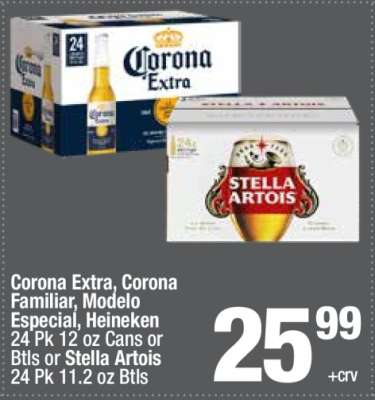 Corona Extra, Corona Familiar, Modelo Especial, Heineken, Stella Artois