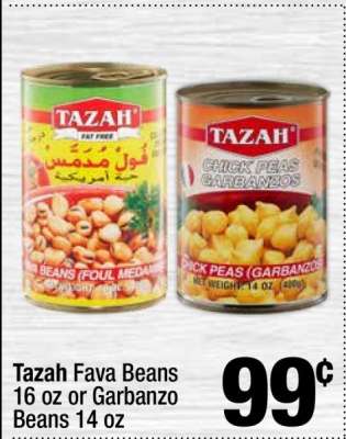 Tazah Fava Beans 16 oz or Garbanzo Beans 14 oz