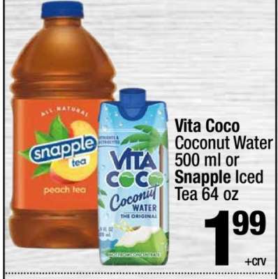 Vita Coco Coconut Water 500 ml or Snapple Iced Tea 64 oz
