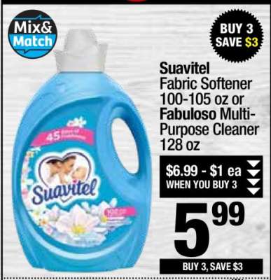 Suavitel fabric softener or Fabuloso multi-purpose cleaner