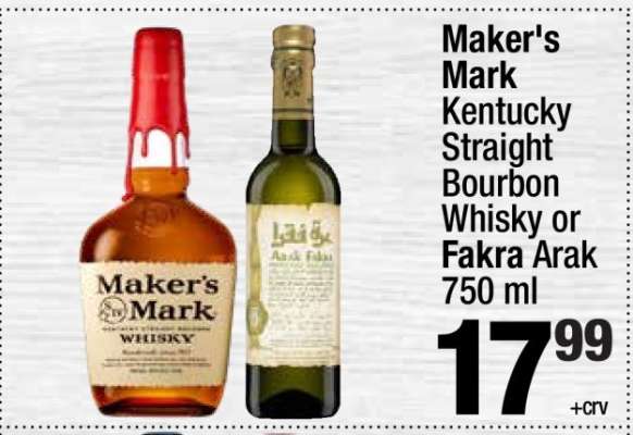 Maker's Mark Kentucky Straight Bourbon Whisky or Fakra Arak 750 ml