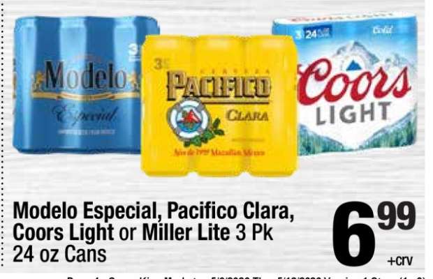 Modelo Especial, Pacifico Clara, Coors Light or Miller Lite 3 Pk 24 oz Cans