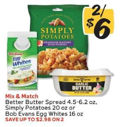 Better Butter Spread, Simply Potatoes, Bob Evans Egg Whites