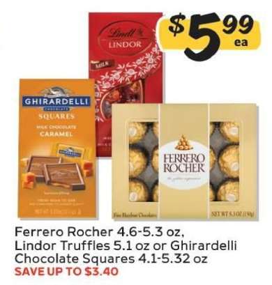 Ferrero Rocher, Lindor Truffles or Ghirardelli Chocolate Squares