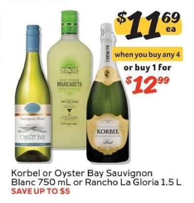 Korbel or Oyster Bay Sauvignon Blanc 750 mL or Rancho La Gloria 1.5 L
