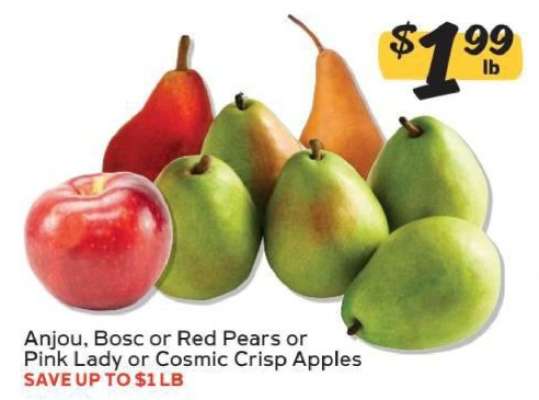 Anjou, Bosc or Red Pears or Pink Lady or Cosmic Crisp Apples