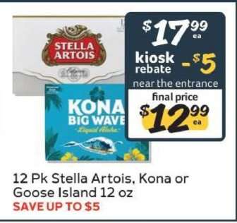 12 Pk Stella Artois, Kona or Goose Island 12 oz