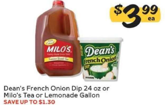 Dean's French Onion Dip 24 oz or Milo's Tea or Lemonade Gallon
