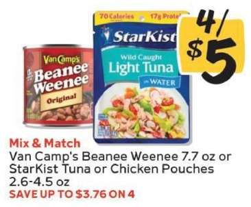 Van Camp's Beanee Weenee or StarKist Tuna or Chicken Pouches