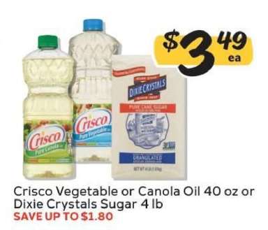 Crisco Vegetable or Canola Oil 40 oz or Dixie Crystals Sugar 4 lb