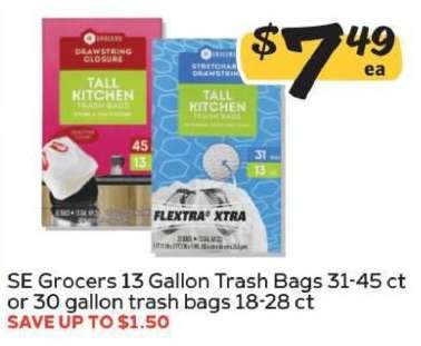 SE Grocers 13 Gallon Trash Bags