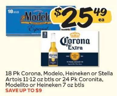 18 Pk Corona, Modelo, Heineken or Stella Artois