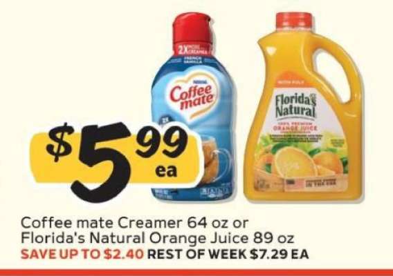 Coffee-mate Creamer 64 oz. or Florida's Natural Orange Juice 89 oz.