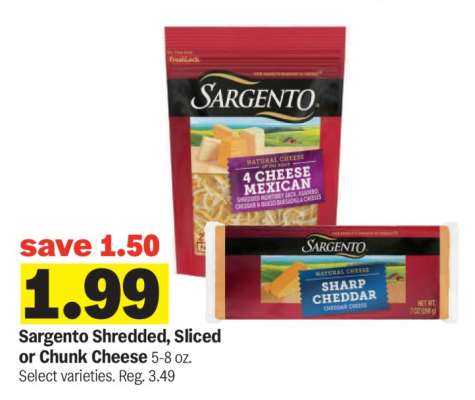 Sargento Shredded, Sliced or Chunk Cheese