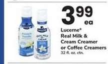 Lucerne Real Milk & Cream Creamer or Coffee Creamers