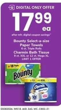 Bounty Select-a-size Paper Towels / Charmin Bath Tissue