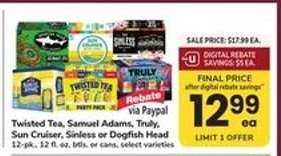 Twisted Tea, Samuel Adams, Truly, Sun Cruiser, Sinless or Dogfish Head