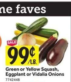Green or Yellow Squash, Eggplant or Vidalia Onions