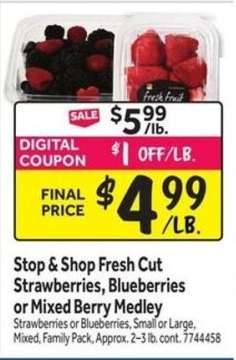 Stop & Shop Fresh Cut Strawberries, Blueberries or Mixed Berry Medley