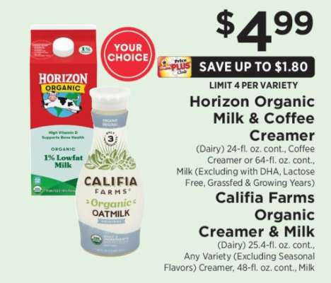 Horizon Organic Milk & Coffee Creamer / Califia Farms Organic Creamer & Milk