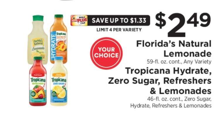 Florida’s Natural Lemonade, Tropicana Hydrate, Zero Sugar, Refreshers & Lemonades