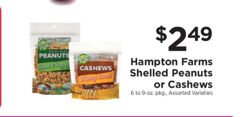 Hampton Farms Shelled Peanuts or Cashews