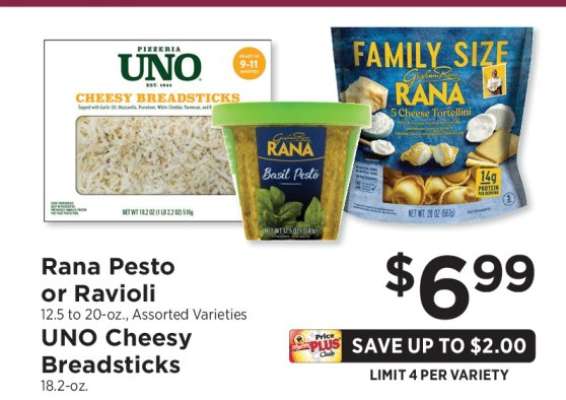 Rana Pesto or Ravioli, UNO Cheesy Breadsticks