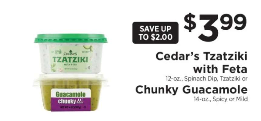 Cedar’s Tzatziki with Feta or Chunky Guacamole