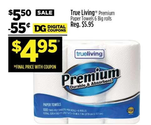True Living Premium Paper Towels 6 Big rolls