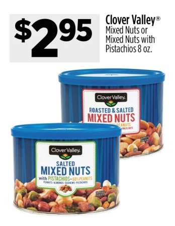 Clover Valley Mixed Nuts or Mixed Nuts with Pistachios 8 oz.