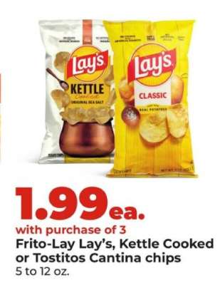 Frito-Lay Lay’s, Kettle Cooked or Tostitos Cantina chips