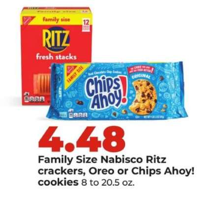 Family Size Nabisco Ritz crackers, Oreo or Chips Ahoy! cookies