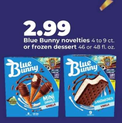 Blue Bunny novelties or frozen dessert