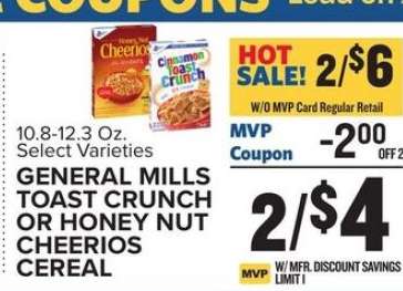 General Mills Toast Crunch or Honey Nut Cheerios Cereal