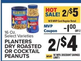 Planters Dry Roasted or Cocktail Peanuts