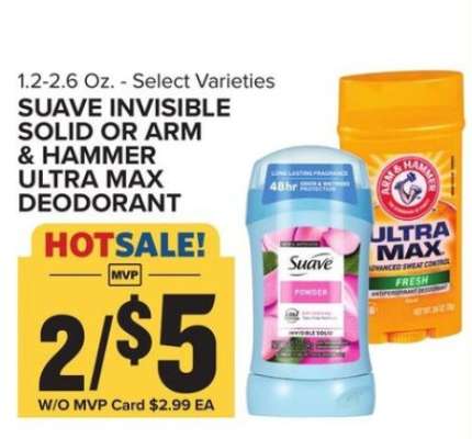 Suave Invisible Solid or Arm & Hammer Ultra Max Deodorant