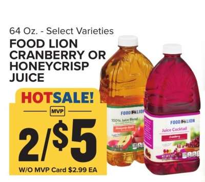 FOOD LION CRANBERRY OR HONEYCRISP JUICE