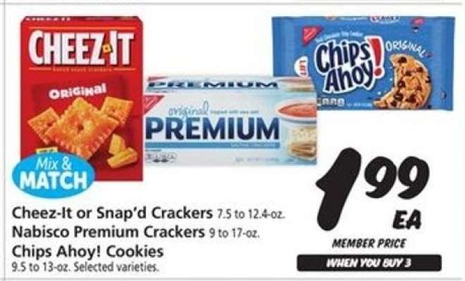 Cheez-It or Snap'd Crackers, Nabisco Premium Crackers, Chips Ahoy! Cookies